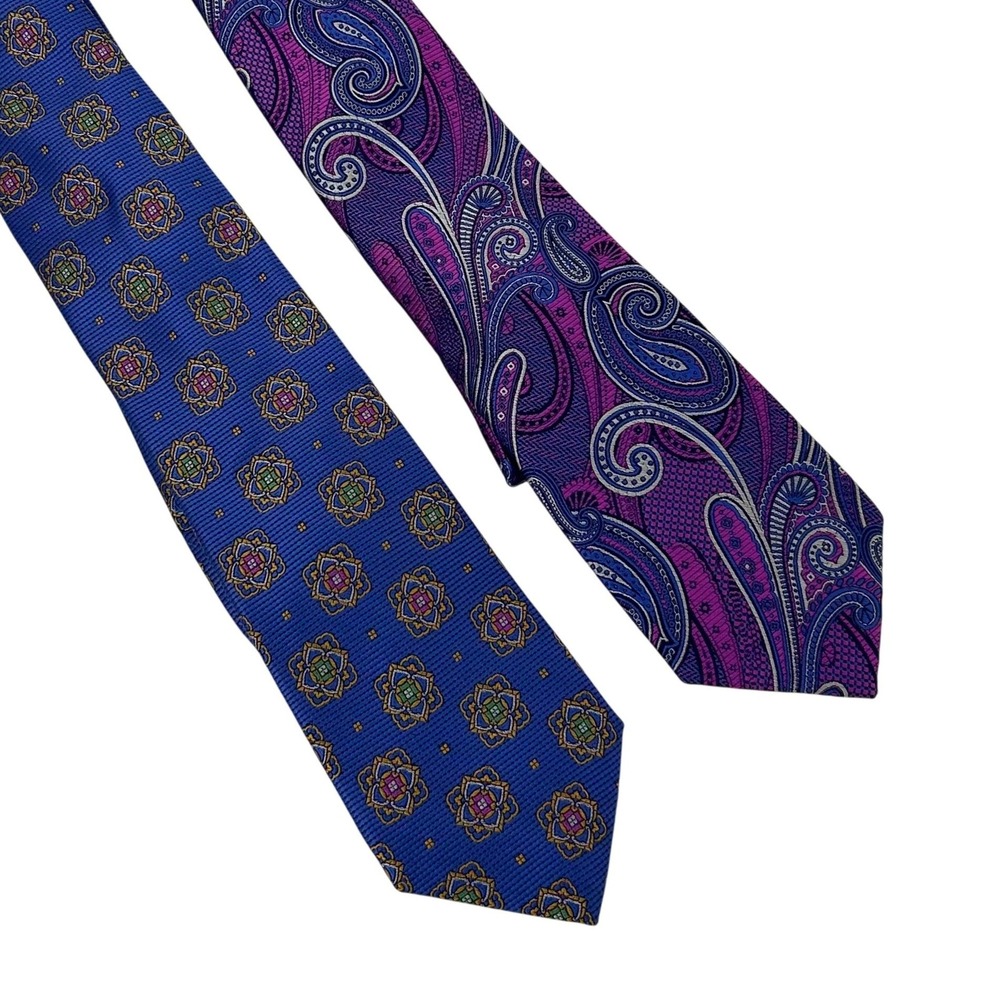 Lot of 2 Jos A Bank Reserve Silk Ties Blue Medallion Purple Paisley Neckties